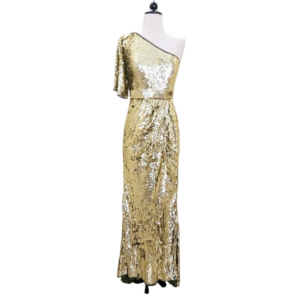 Mac Duggal 93540 Gold One Shoulder Sequin Evening Gown Maxi Dress Size 2 - Picture 2 of 11